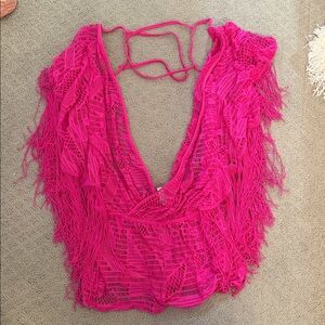 Luli Fama Fuchsia Crochet Romper XS